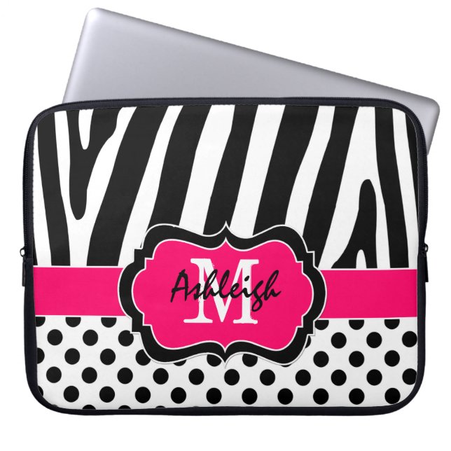 15" Rosaschwarzer Zebra Stripes Laptopschutzhülle (Vorderseite)