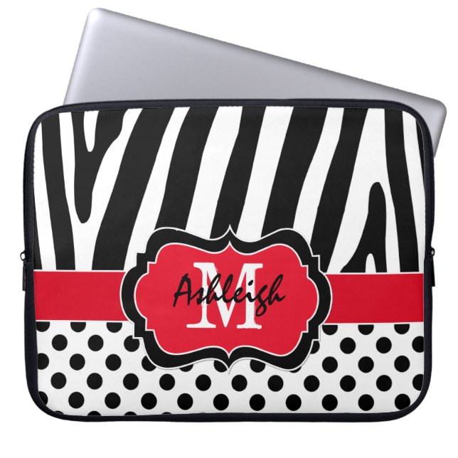 15" roter schwarzer Zebra Stripes Laptopschutzhülle (Vorderseite)