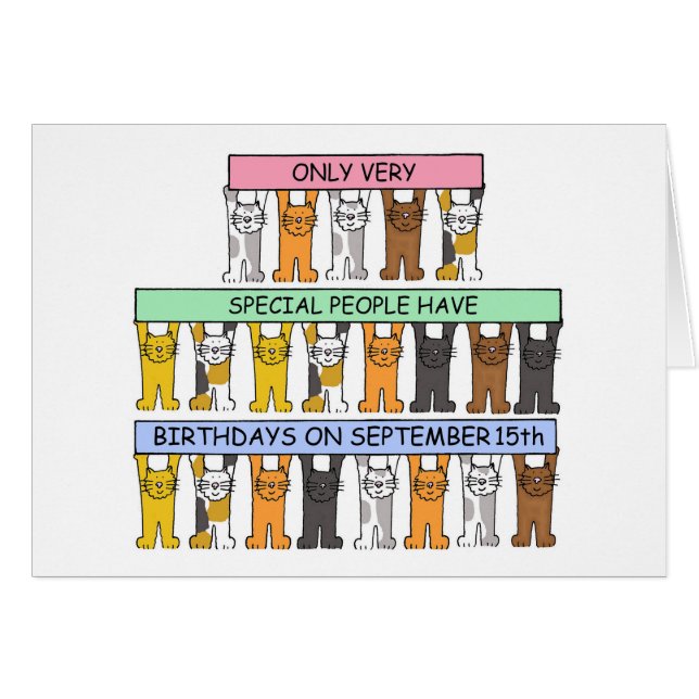 15. September Geburtstag Cartoon Katzen (Vorderseite (Horizontal))