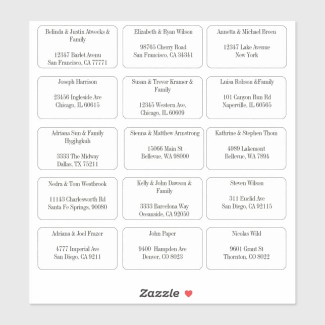 15 Simple Individual Guest Name Address Aufkleber (Blatt)