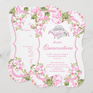 15. Sweet Pink Roses Blume Quinceanera Einladung
