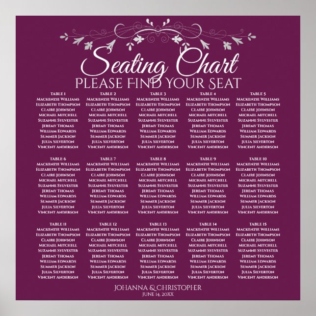 15 Tabelle Elegant Magenta Hochzeitssattel Poster (Vorne)