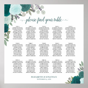 15 Tabelle Elegante Aquamarine Rose Hochzeitsdiagr Poster