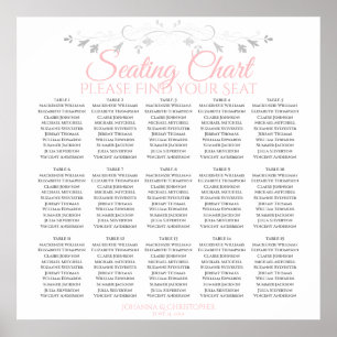 15 Tabelle Elegantes Rosa & Gray Hochzeitsdiagramm Poster