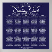 15 Table Elegant Navy Blue Wedding Seating Chart