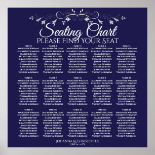 15 Table Elegant Navy Blue Wedding Seating Chart Poster