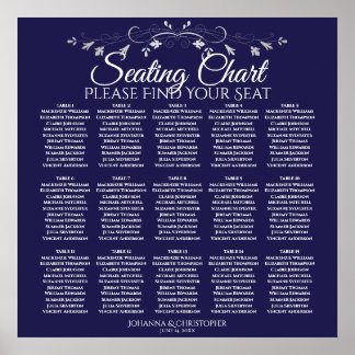 15 Table Elegant Navy Blue Wedding Seating Chart Poster
