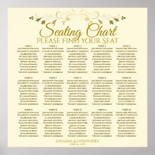 15 Table Simple Gold Cream Wedding Seating Chart Poster