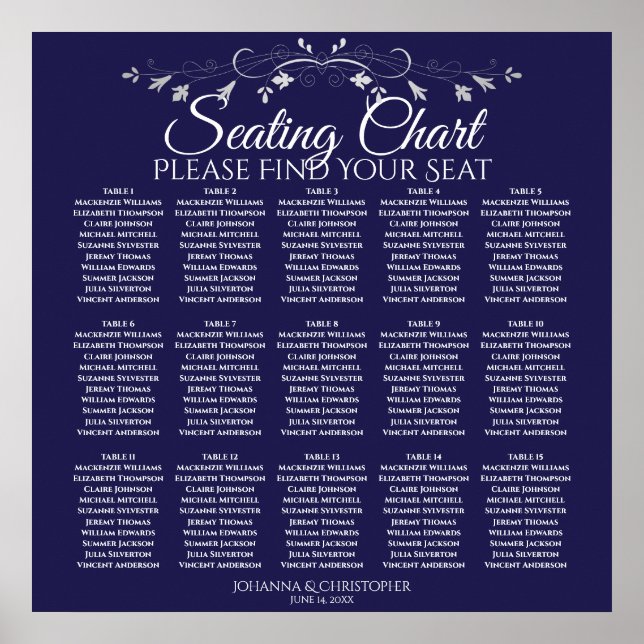 15 Tableau Élégant Mariage bleu de la Marine (Devant)