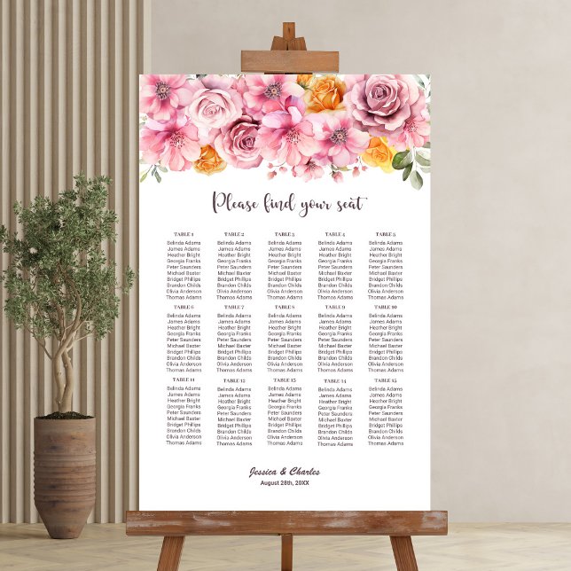 15 Tableau Élégant Mariage floral rose (Créateur téléchargé)