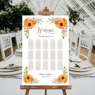 15-Tisch-Sonnenblumen-Rosen-Hochzeits-Sitzplan Poster