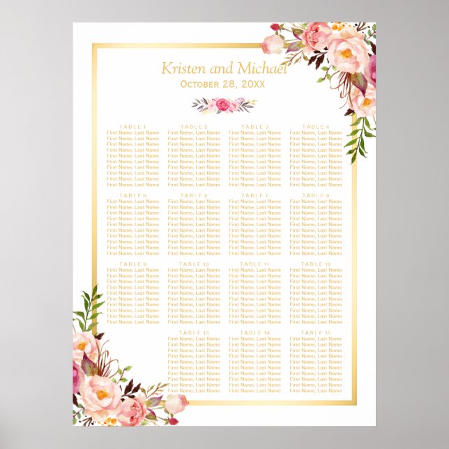 15 Tische Hochzeitskarte Chic Chic floral Poster (Vorne)