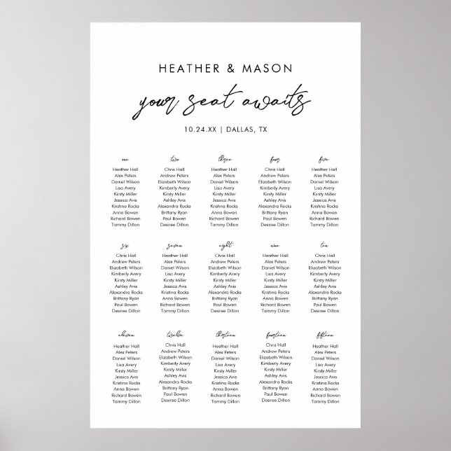 15 Tische Ihr Sitzplatz erwartet Hochzeitssitzkart Poster (Vorne)