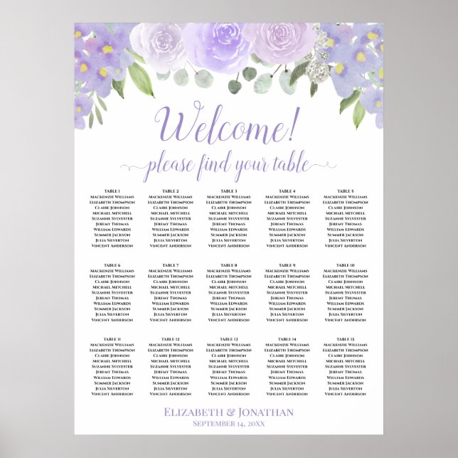15 Tischlavender-Rose Boho Hochzeitstabelle Poster (Vorne)