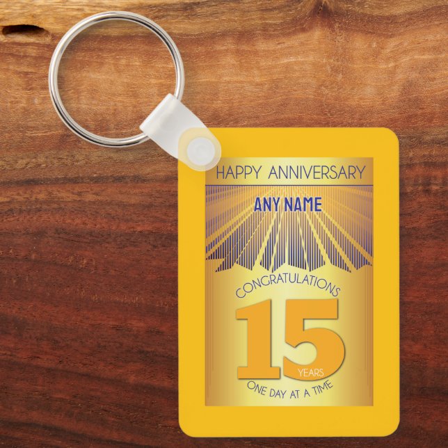 15 Year Sober Anniversary | Golden Ray 12 Step Schlüsselanhänger (Vorderseite)