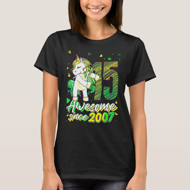 15 Years Old  Unicorn Flossing 15th Birthday Unico T-Shirt (Vorderseite)