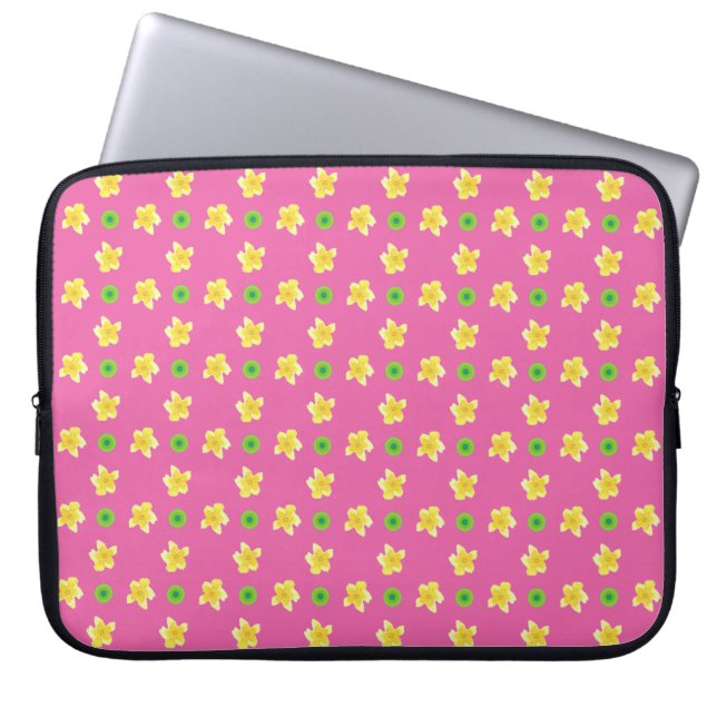 15-Zoll-Laptop-Sieb: Primrosen auf Deep Pink Laptopschutzhülle (Vorderseite)