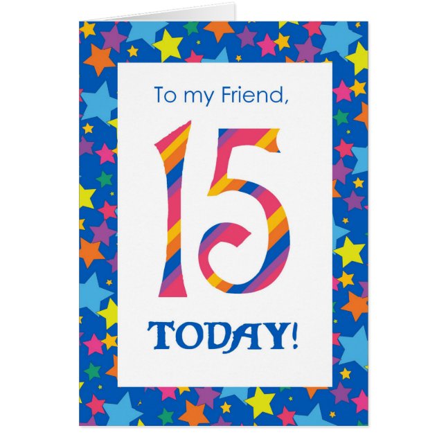 15e Anniversaire Carte pour Ami, Stripes et Etoile (Devant)