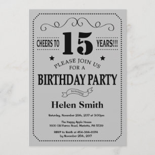 15e anniversaire Invitation Black and Silver Grey