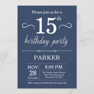 15e anniversaire Invitation Blue