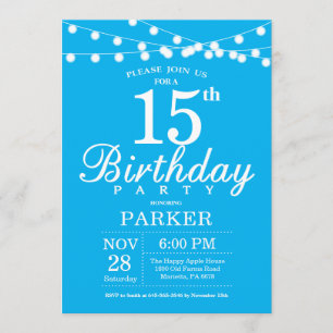 15e anniversaire Invitation Blue