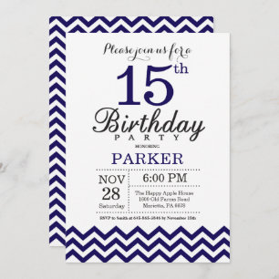 15e anniversaire Invitation Marine Blue Chevron