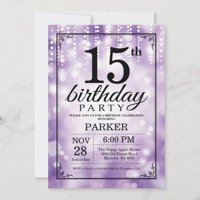 15e anniversaire Invitation Parties scintillant vi (Devant)