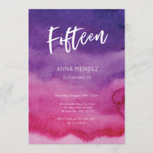 15e anniversaire Invitation Pink Purple Aquarelle