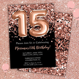 15e anniversaire Invitation Rose noir Parties scin