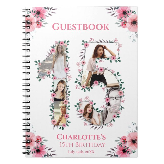 15e anniversaire Photo Collage rose Fleur Livre d' (Devant)