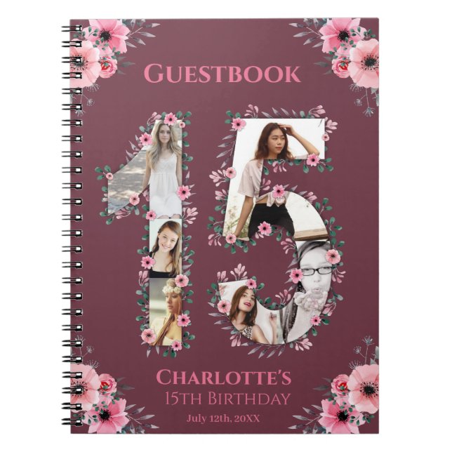 15e anniversaire Photo Collage rose Fleur Livre d' (Devant)