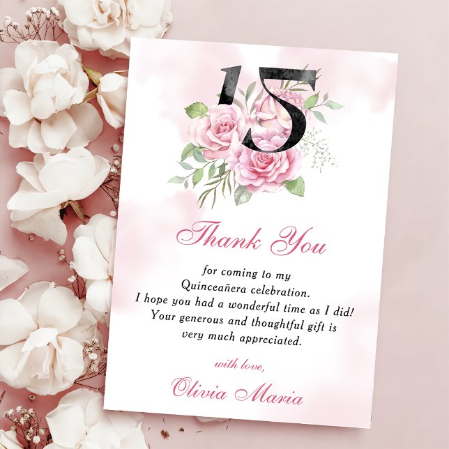15e anniversaire Quinceanera Floral Carte de remer (Créateur téléchargé)