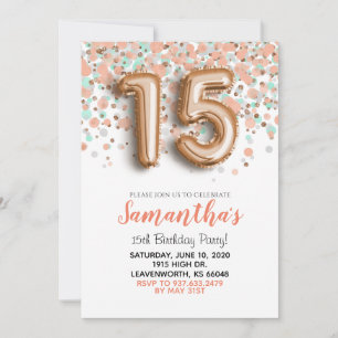 15e anniversaire Rose Gold Confetti Invitation