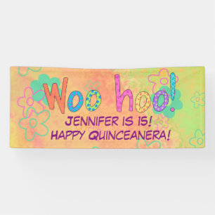15e Quinceanera Anniversaire Nom Bannière personna