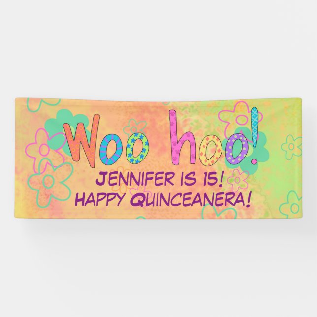 15e Quinceanera Anniversaire Nom Bannière personna (Horizontal)
