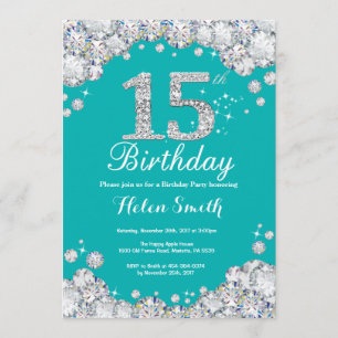 15ème Invitation Teal d'anniversaire et diamant
