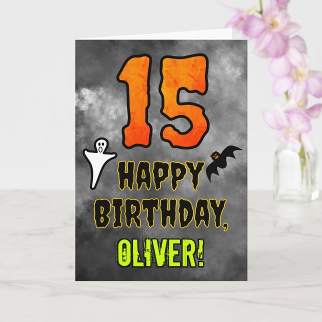 15th Birthday: Eerie Halloween Theme + Custom Name Karte (Orchidee)