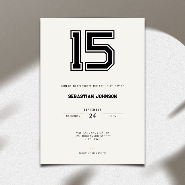 15th Birthday Invitation - Minimal Sport Style Einladung (15th birthday invitation simple sport design for teenagers)