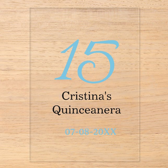 15th quinceanera birthday blue black bold letter n acryleinladungen (Vorderseite)