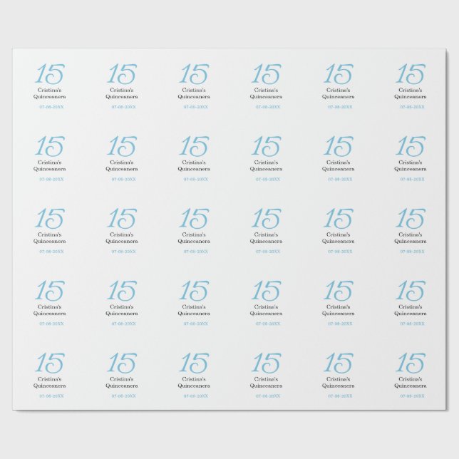 15th quinceanera birthday blue black bold letter n geschenkpapier (Flach)