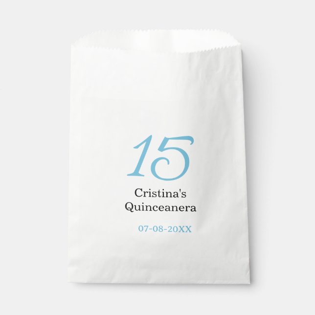 15th quinceanera birthday blue black bold letter n geschenktütchen (Vorderseite)