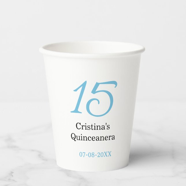 15th quinceanera birthday blue black bold letter n pappbecher (Vorderseite)