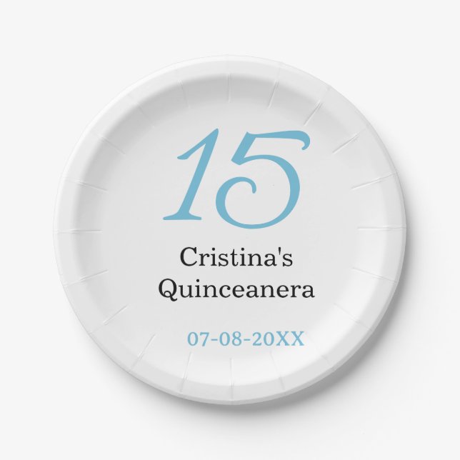 15th quinceanera birthday blue black bold letter n pappteller (Vorderseite)