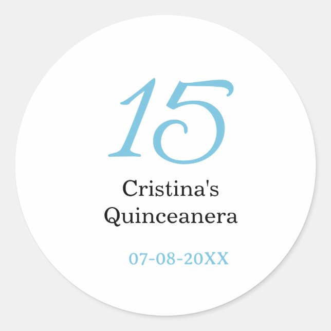 15th quinceanera birthday blue black bold letter n runder aufkleber (Vorderseite)