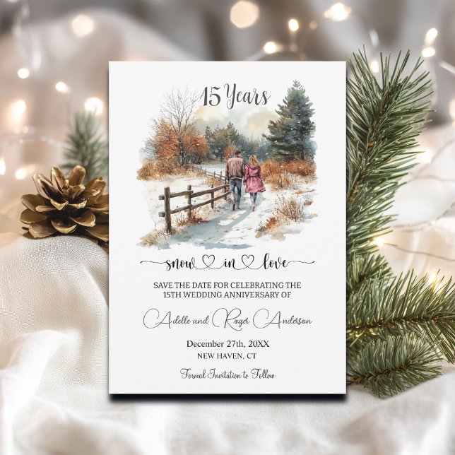 15th Wedding Anniversary Winter Landscape Romantic Save The Date (Von Creator hochgeladen)
