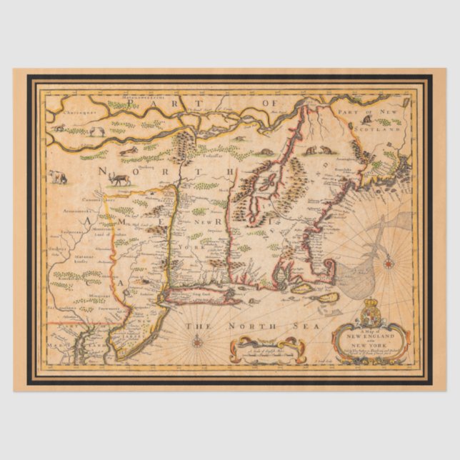 1600 New England Map of Native American Tribes Seidenpapier (Vorderseite)