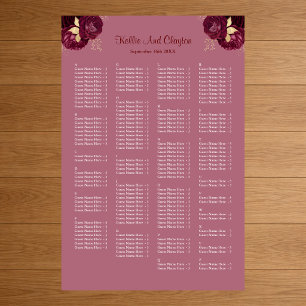 160 Burgund und Gold Blumen Hochzeits-Sitzplan Poster