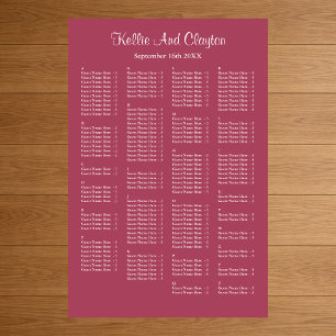 160 Burgundy Simple Wedding Seating Chart Poster