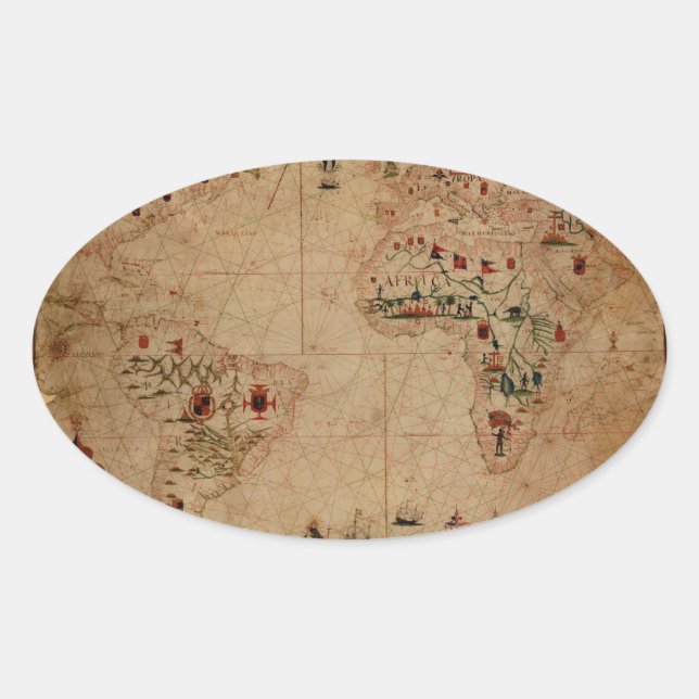 1633 Atlantik Portolan Chart - Pascoal Roiz Ovaler Aufkleber (Vorderseite)