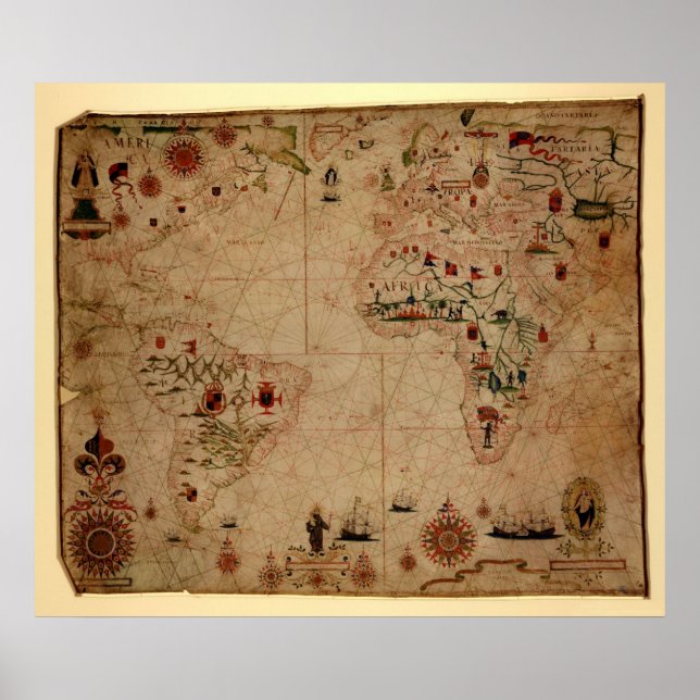 1633 Atlantik Portolan Chart - Pascoal Roiz Poster (Vorne)